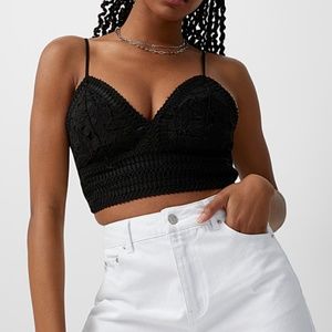 Love Tree black boho crochet lace bralette top NWT